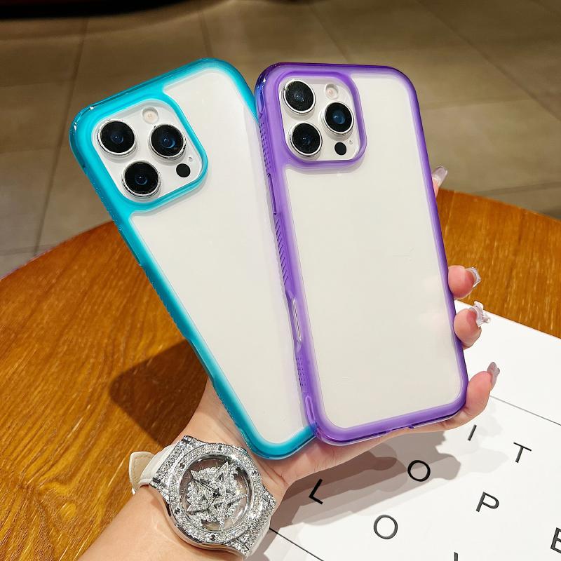 New Solid Color Border Four Corner Anti Fall HD Transparent Bumper Phone Case For iPhone 17 Pro Max Air 15 12 13 14 16 Pro Max