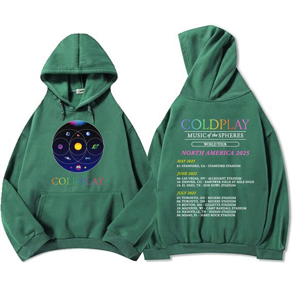 Band Cold-play Music of The Spheres World Tour 2025 Hettegensere Langermet Herre/Dame Sweatshirts Trykk Hettegenser