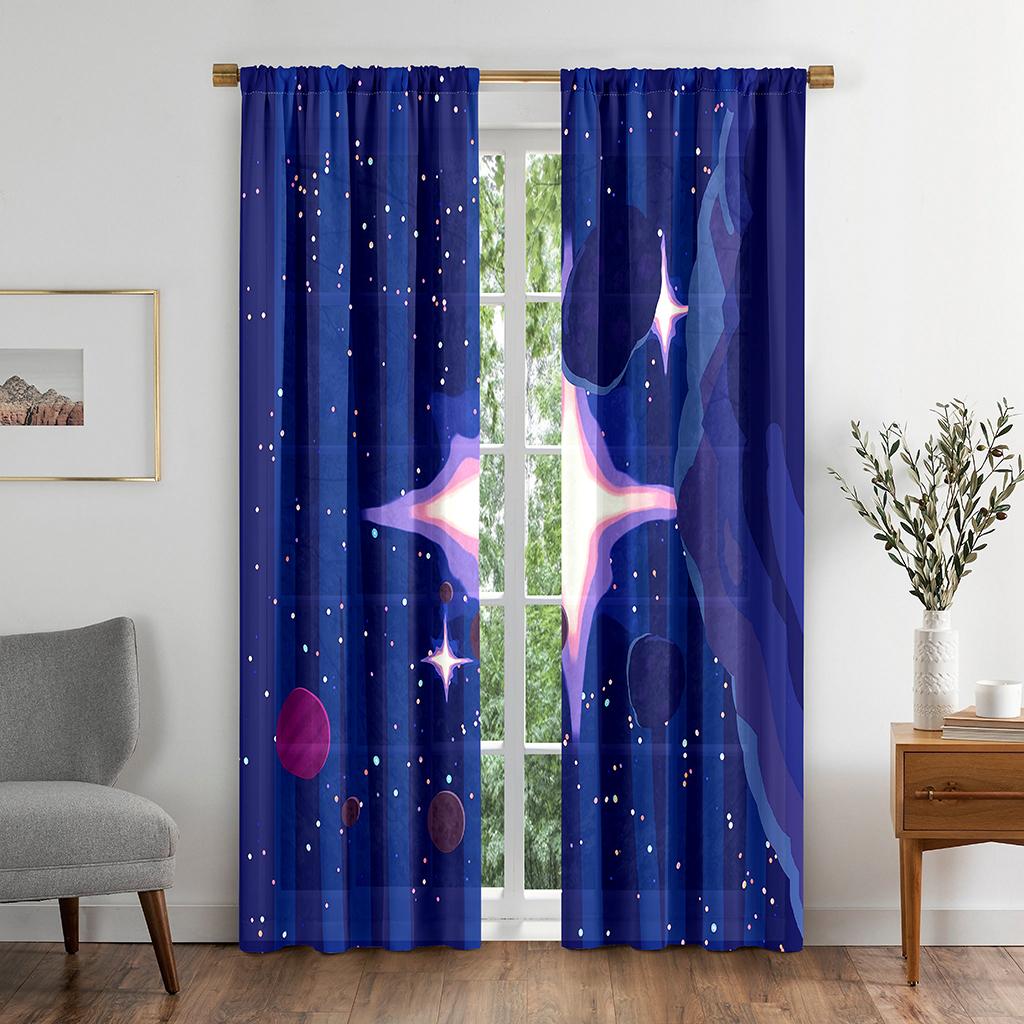 Cortina Opaca de Ventana con Diseño de Galaxia Espacial Planeta Dibujos Animados para Sala de Estar Dormitorio Baño Cocina Puerta Armario Decoración Ganchos