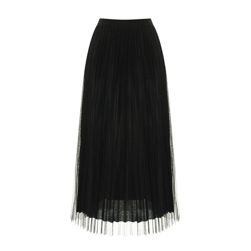 T View Pleated Banding Tulle Skirt_V6A-Csk006