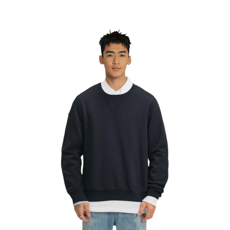 UNIQLO Round Neck Solid Color Long Sleeve Sweatshirt Unisex sweatshirt Black 444966-69