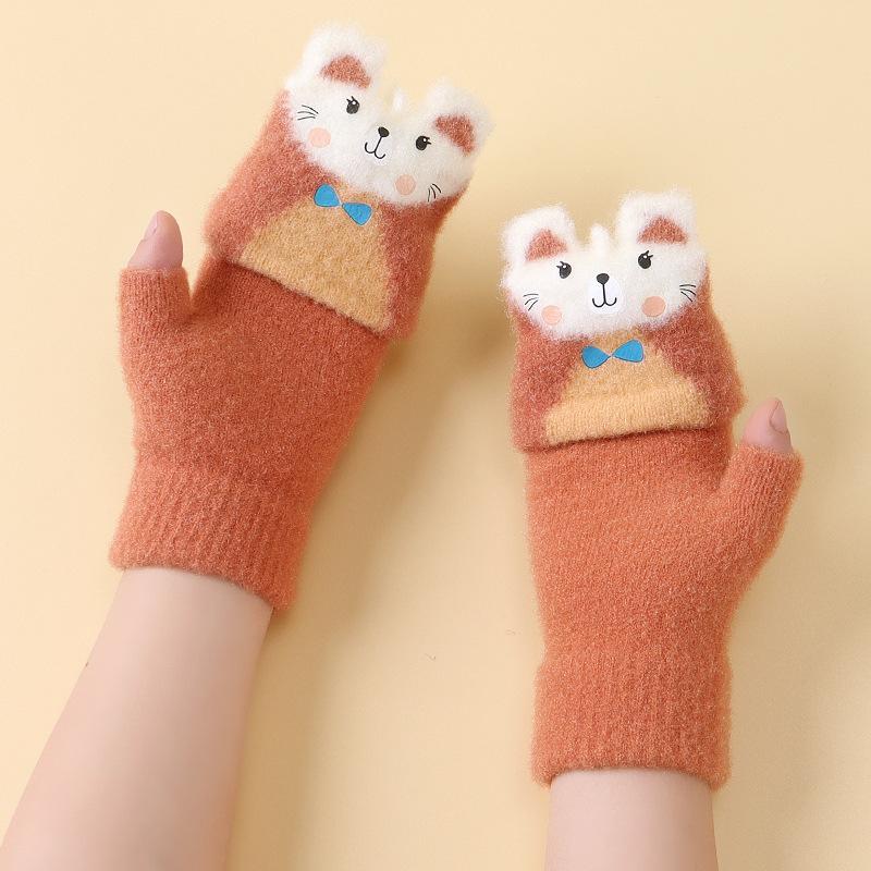 Winter Kinder Halbfinger Klapphandschuhe Warme und Kalte Strickhandschuhe für Jungen und Mädchen Niedliche Babygarnhandschuhe