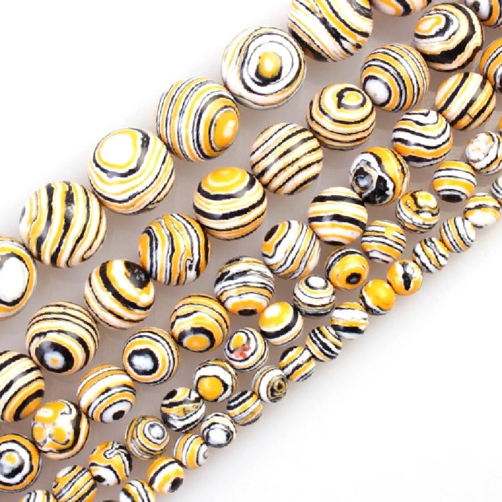 

Бусины из камня малахит золотисто-желтого цвета, полосатые, круглые, нить 15 дюймов, гладкие, свободные бусины-разделители 4/6/8/10/12 мм для изготовления ювелирных изделий, DIY браслетов, аксессуары Dia 4mm