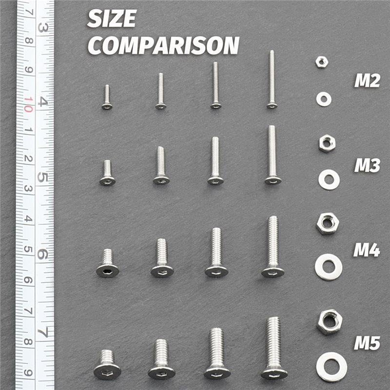 A25F-M2 M3 M5 880Pcs Stainless Steel 304 Hex Socket Flat Head Screws Countersunk Bolts Set With Storage Box Assortment Kit