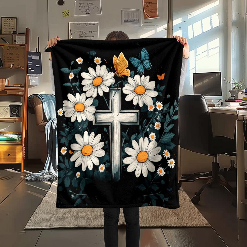 Flanelldecke mit Gänseblümchen- und Schmetterlingsmuster, hochwertig und bequem für alle Jahreszeiten, Heimdekoration, Wärme und Komfort