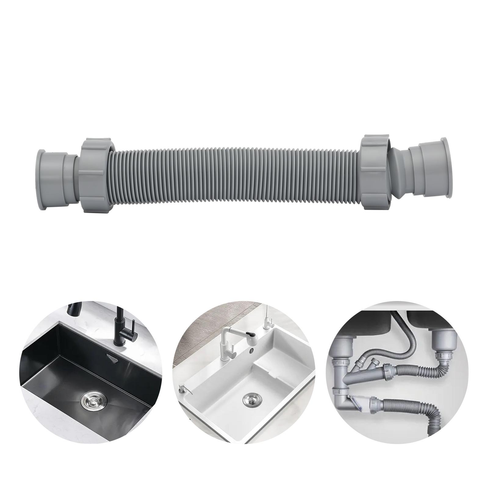 

Flexible Sink Drain Pipe, 1-1/2 P-trap W/ Adapter,Tubular Drain Tubing Pipe, Adjustable P Trap for Sink Drain & Garbage Disposal 28-74cm(11-29in) світло-сірого кольору