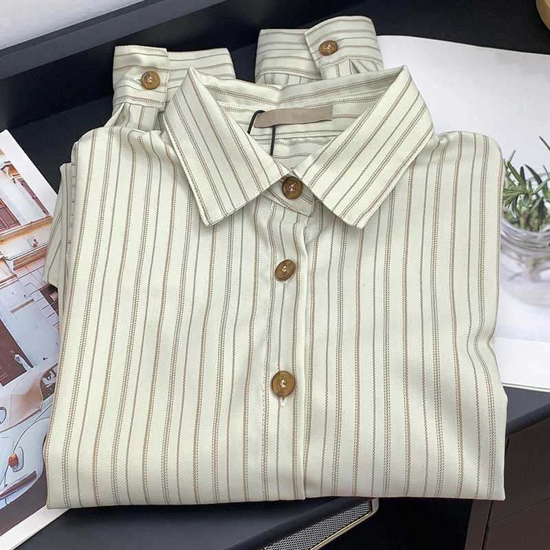 Spring Autumn Niche Design Sense Striped Small Loose Shirt Blouses & Shirts