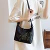 Yogodlns Retro Embroidery Crossbody Bags Adjustable Shoulder Straps Fashion Bucket Purses Small Satin Handbag