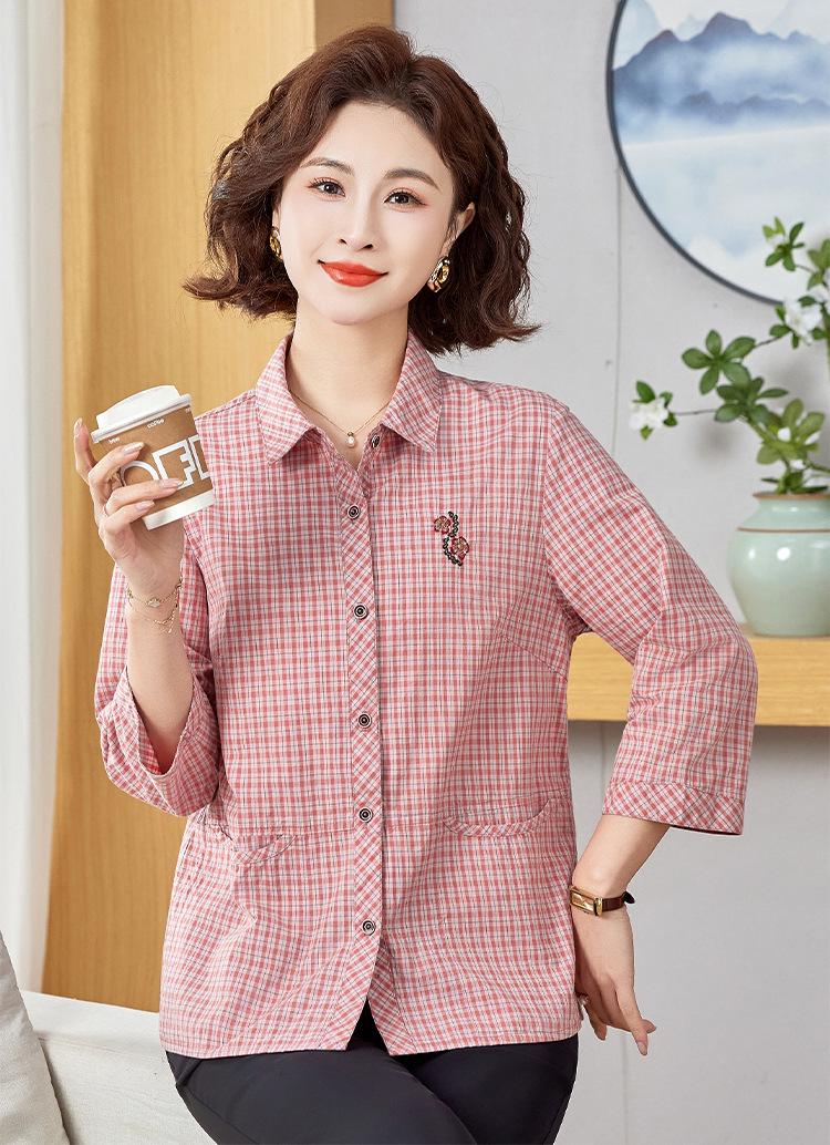 

2026 Mom s Mid-Sleeve Plaid Cotton Shirt for Women XXL (118-130 lbs) помаранчевий
