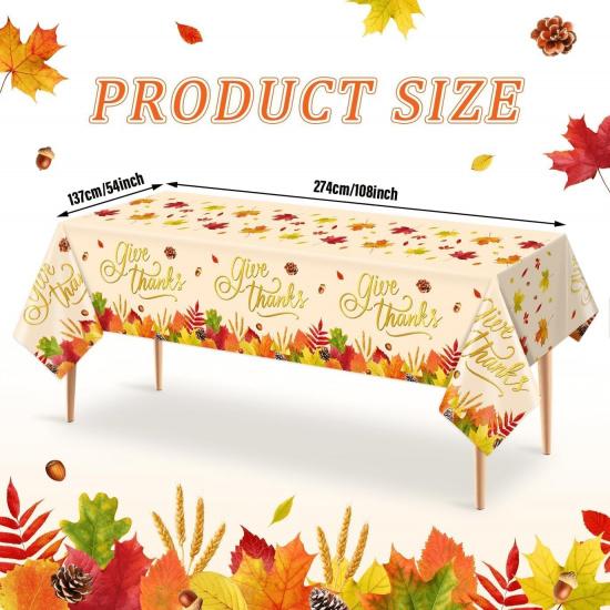 3Pcs Fall Thanksgiving Disposable Tablecloths Give Thanks Autumn Maple Leaves Waterproof Table Covers for Home Dinner Fall Harvest Thanksgiving Party
