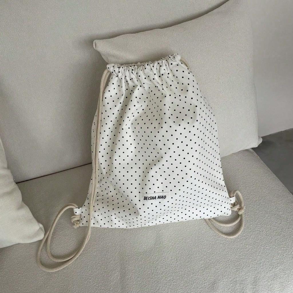 Drawstring Polka Dot Backpack Casual Simple Versatile Large Capacity Travel Commuter Bundle Backpack