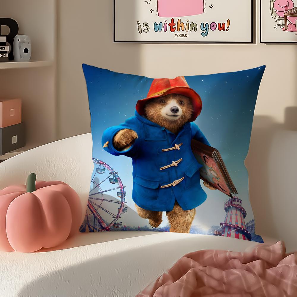 Cute PPaddington Bear Cushion Cover Pillowcase Short Plush Invisible zipper Room Sofa Cushion Cover
