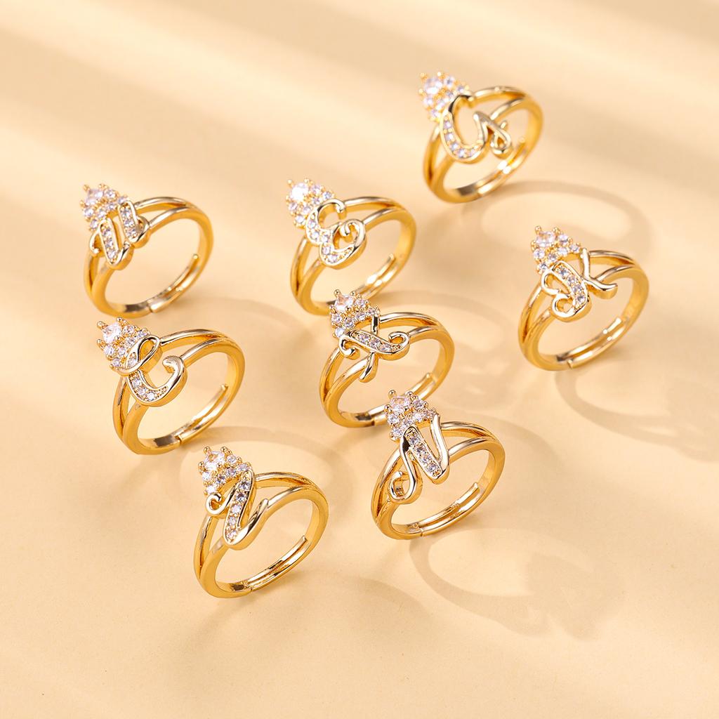 Bague de princesse en Zircon, couleur dorée, 26 lettres anglaises, anneau d'ouverture réglable, bijoux de mariage, cadeau de saint valentin, 1 pièce