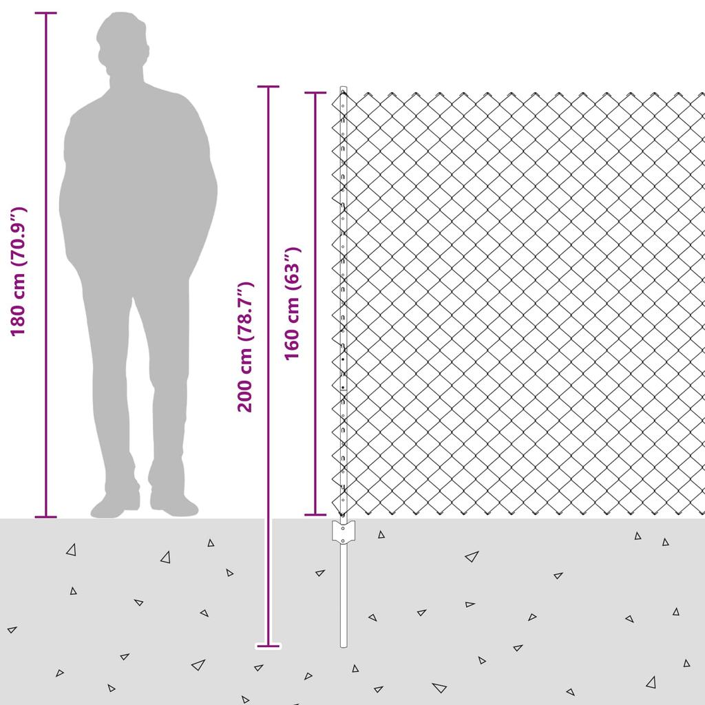 Chain Link Fence with Posts 25 x 1.6 m (W x H)