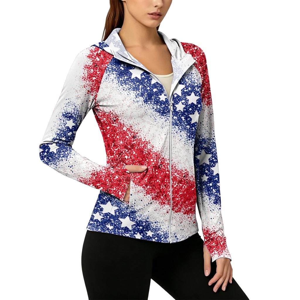 Women's Zip Up Hooded Long Sleeve Jacket with Festive Pattern & Pockets