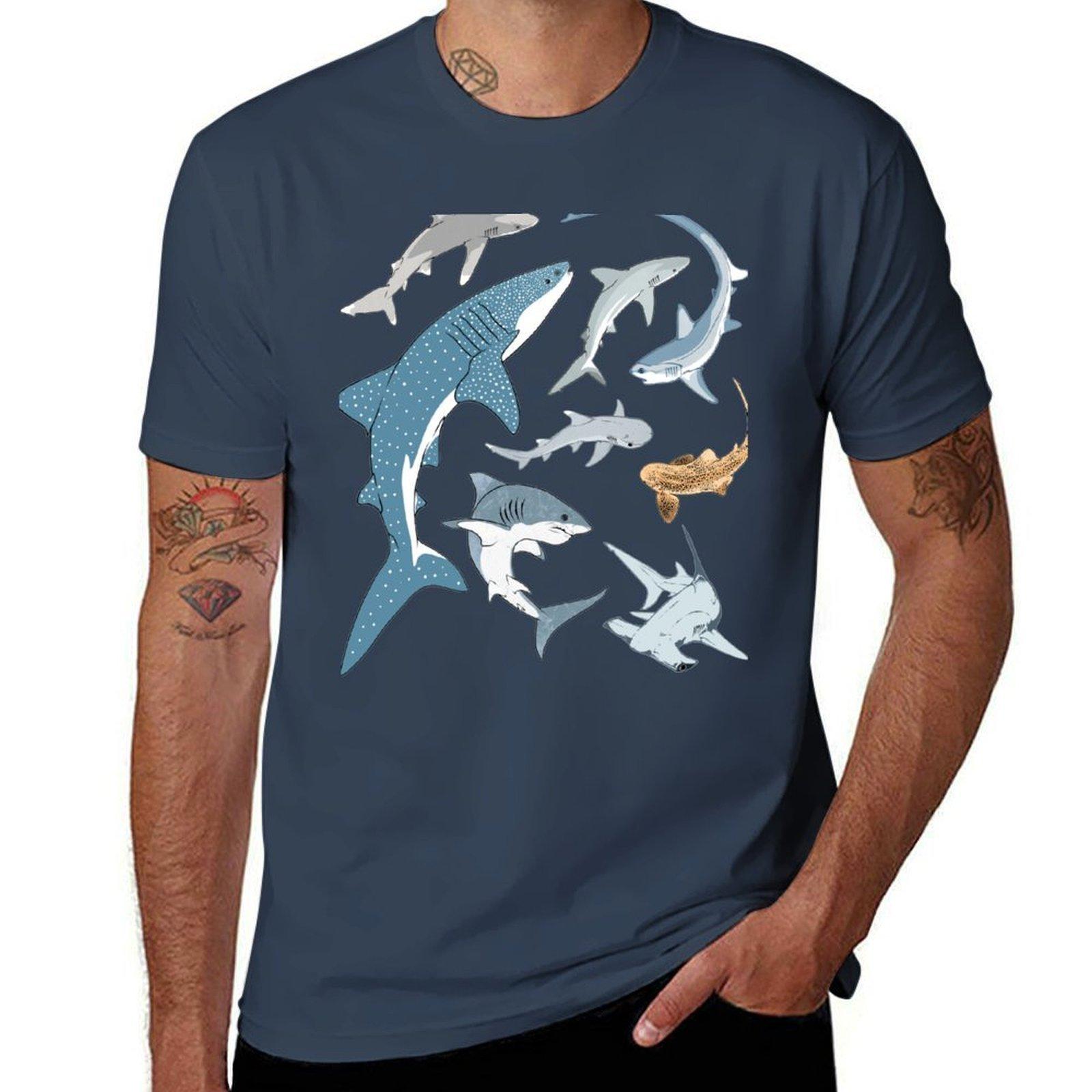 Types Of Sharks Shark Species Tshirt Casual Pattern Print Tee Shirt S