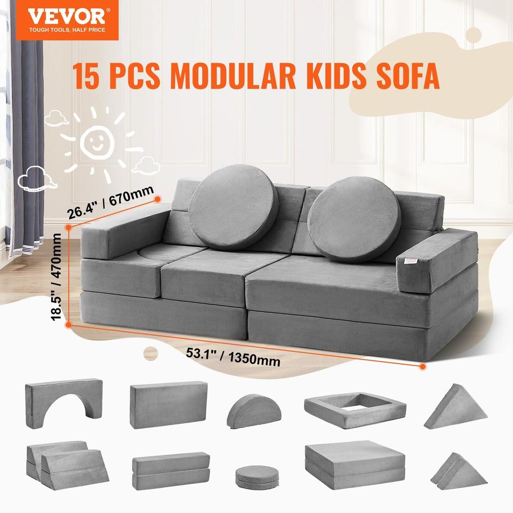 Play Couch, 15pcs Modular Kids Nugget Couch, Toddler Foam Sofa Couch with High-density 25D Sponge for Playing, Creativing, Sleeping, Imaginative Kids