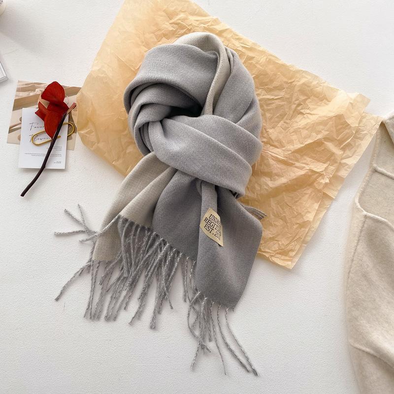 Double-sided solid color imitation cashmere scarf women's winter new thickened warm scarf student scarf shawl