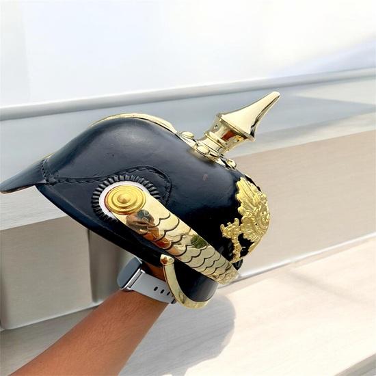 Brass Leather Prussian Pickelhaube Helmet Handcrafted German Imperial Style Gift