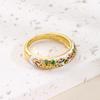 Huajie Elegant Colorful Enamel Floral Rings for Women Inlaid Zircon Golden Piping Banquet Accessories