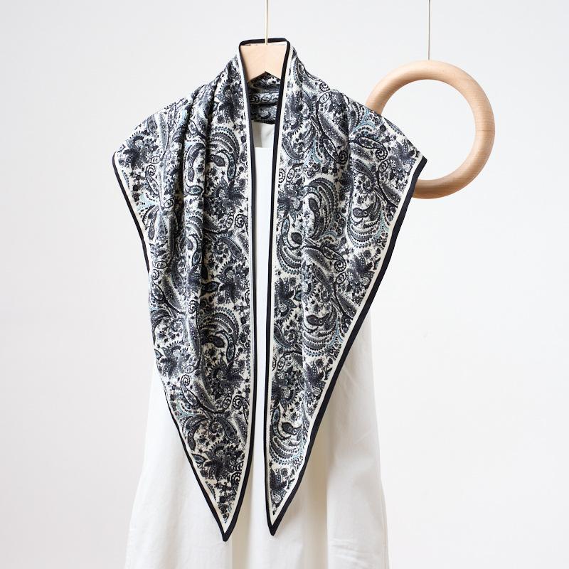 Summer Atmosphere Wearing Headscarf Twill Silk Simulation Silk Cool Diagonal Scarf Cashew Print Women's Triangle Silk Scarf