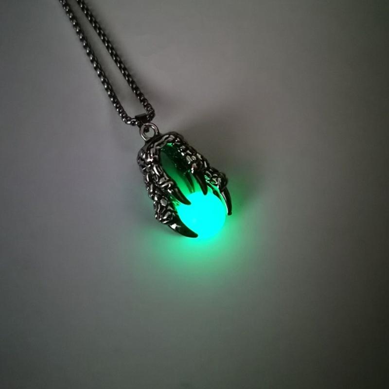 Unique Pendant Necklace Dragon Claw Luminous Bead Pendant Neckchain Natural Stones Charm Collarbone Chain Accessory