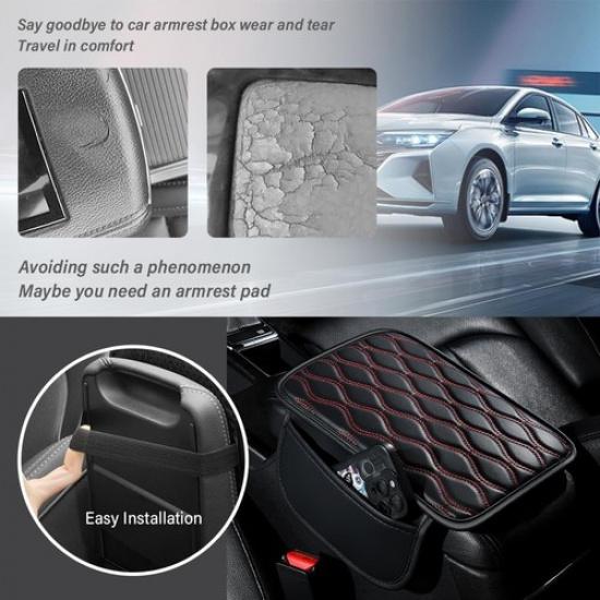Mittelkonsolenabdeckung mit Erweiterungstasche, Lederarmlehnenbezug in Schwarz/Rot