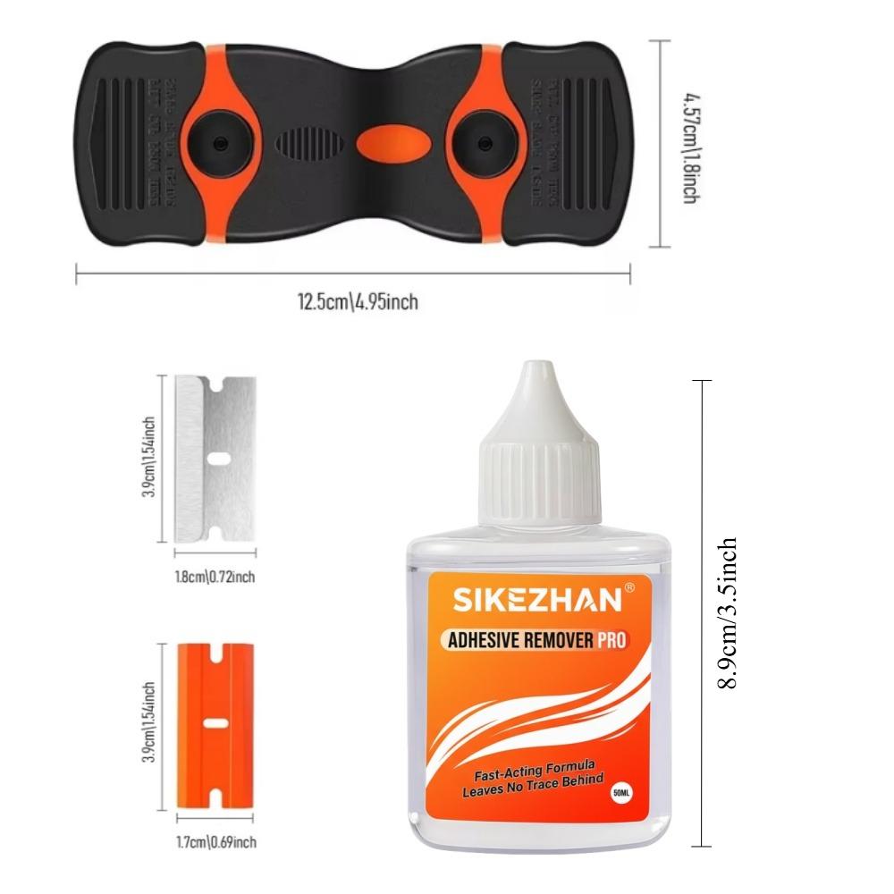 All-in-One Sticker Remover Tool: 50ml Liquid + Razor Scraper + 20 Blades. Removes Decals, Tint, Labels & Glue Residue Instantly