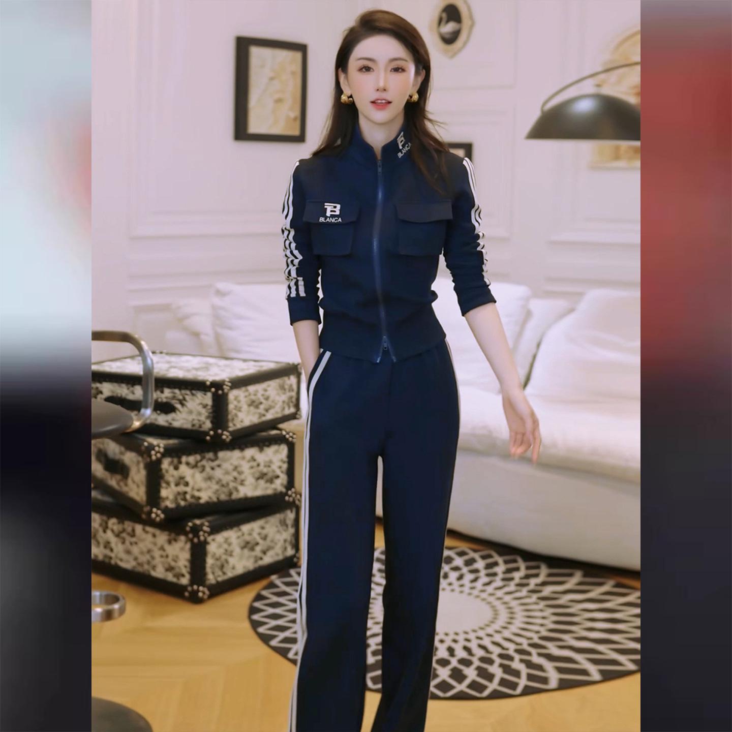 Korean Style Elegant Spring/Autumn Sporty Hoodie & Pants Set for Women 2026 M