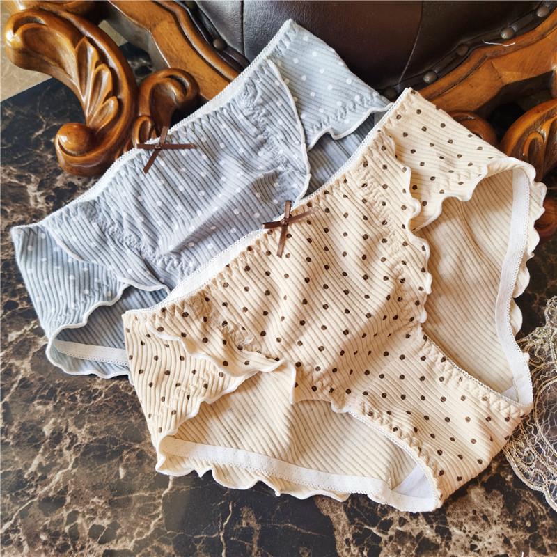 Sweet Fairy Polka Dot Ruffle Edge Low Rise Cotton Panties for Women
