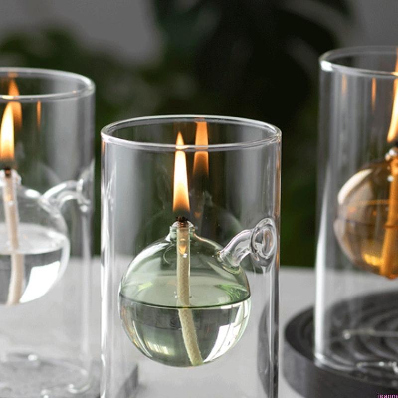 Fuels Refillable Glass Oil Candle Liquid Candle Outdoor Indoor Clean Burning with Wicks Use with Liquid Paraffin Lamp Oil
