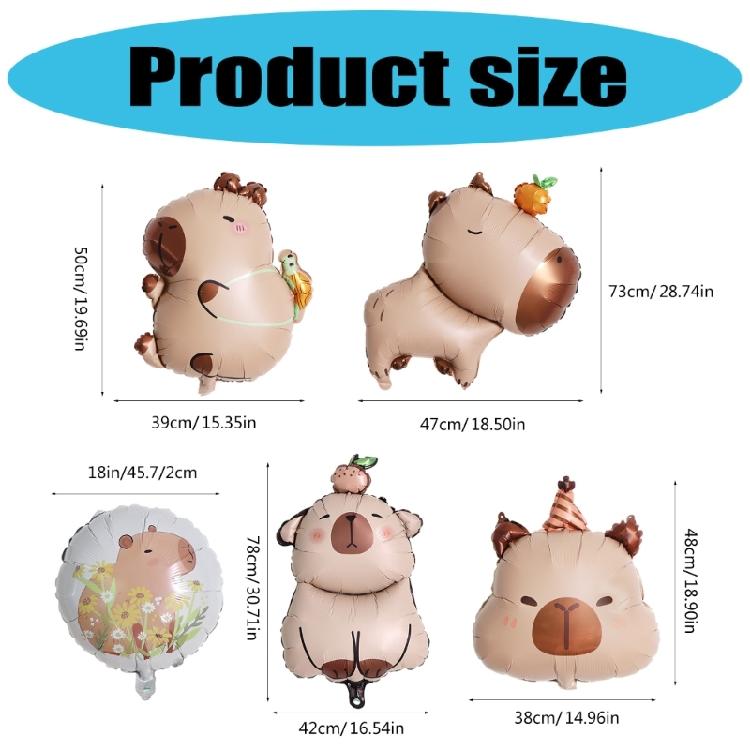 Set Of 5 Capybara Shape Foil Balloons Ideal For Party Decorations With Long Time Use and Vibranted Color