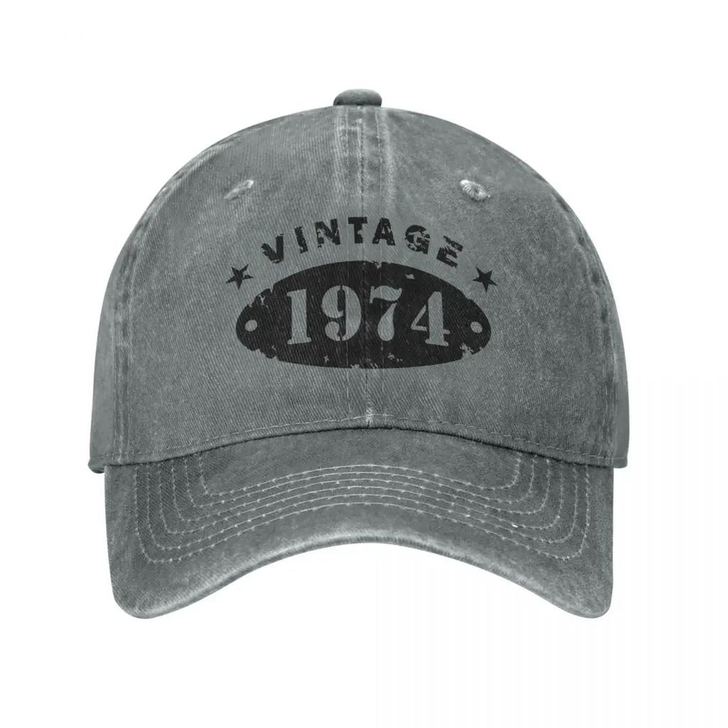 50 Years Old Retro 1974 People Baseball Caps Merchandise Distressed Denim Washed 50th Birthday Gift Travel Hat