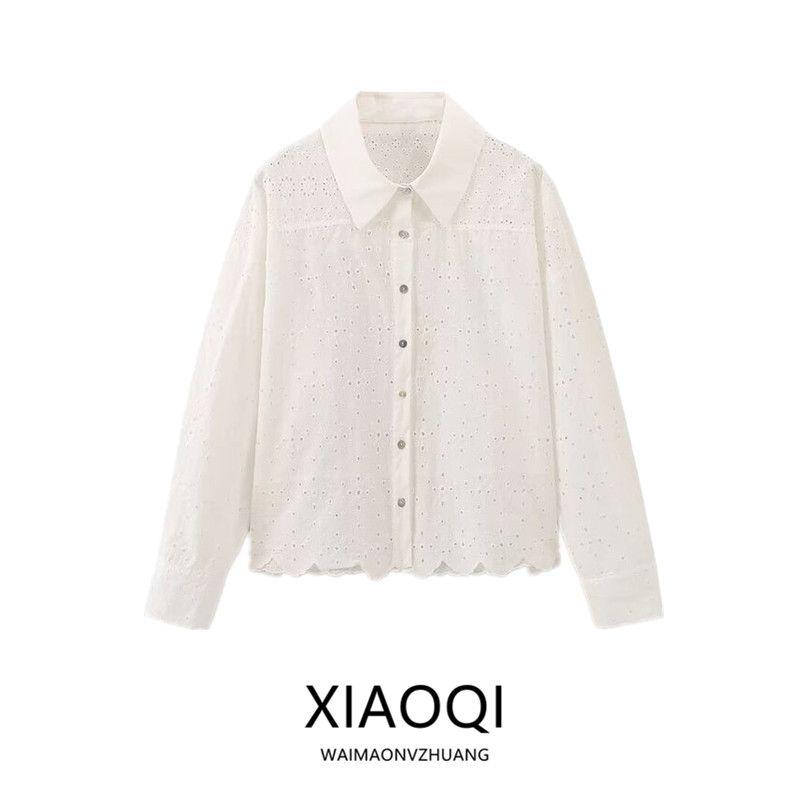 Fashion Style 2024 Summer New Female Long Sleeve Lapel Hollow Embroider Shirt Mid Waist Skirt 3666088