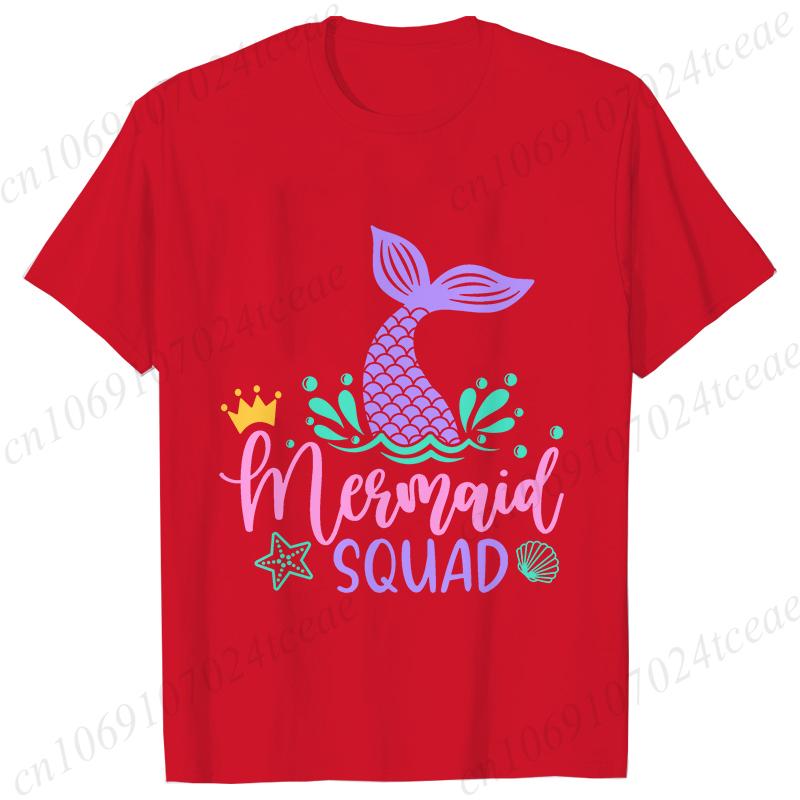 Mermaid Squad Print Female T-Shirts Short Sleeve Tee Clothing Mermaid Girls Birthday Party Women Tops Birthday Squad Female Tops