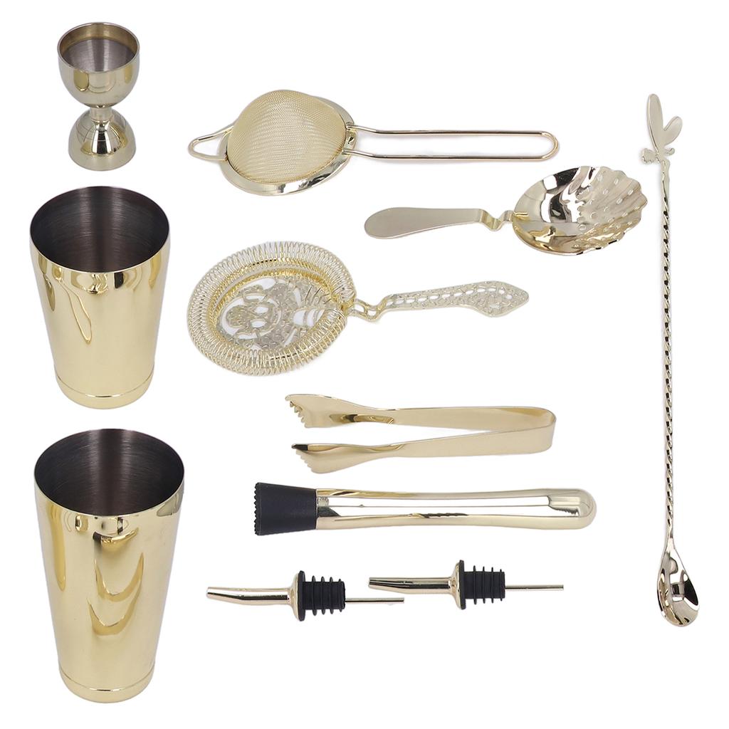 11PCS Cocktail Shaker Set Stainless Steel Drink Mixer Set Bar Cocktail Mixing Tool for HouseholdGold