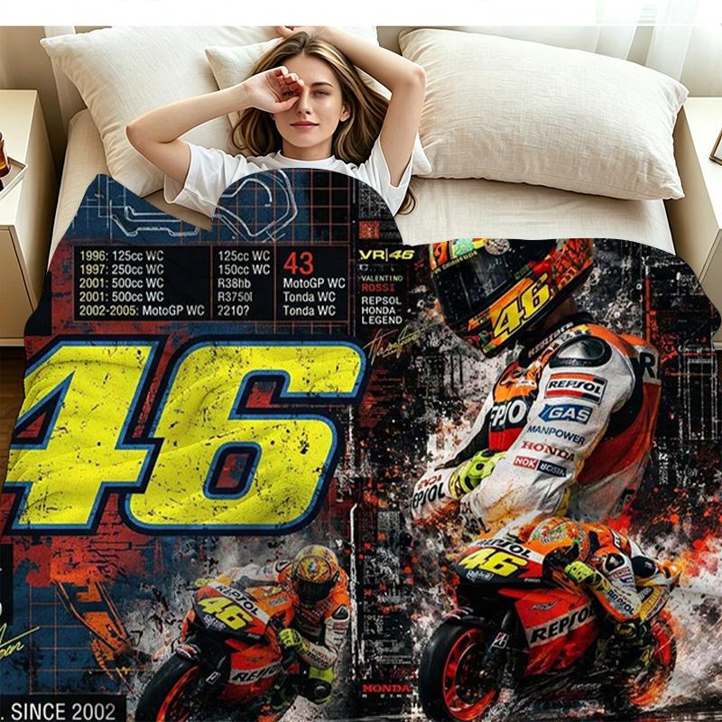Valentino Rossi Motor Print Flannel Blanket High Quality Warm Comfortable Cover for All Seasons Perfect for Gifts Home Decor