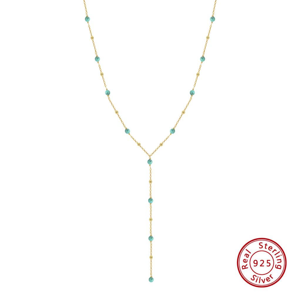EFFIE QUEEN Collana a Y con Pietra Naturale Turchese Classica Collare da Festa Catena a Y in Argento Puro 925 Collana Minimalista Regalo BQN34