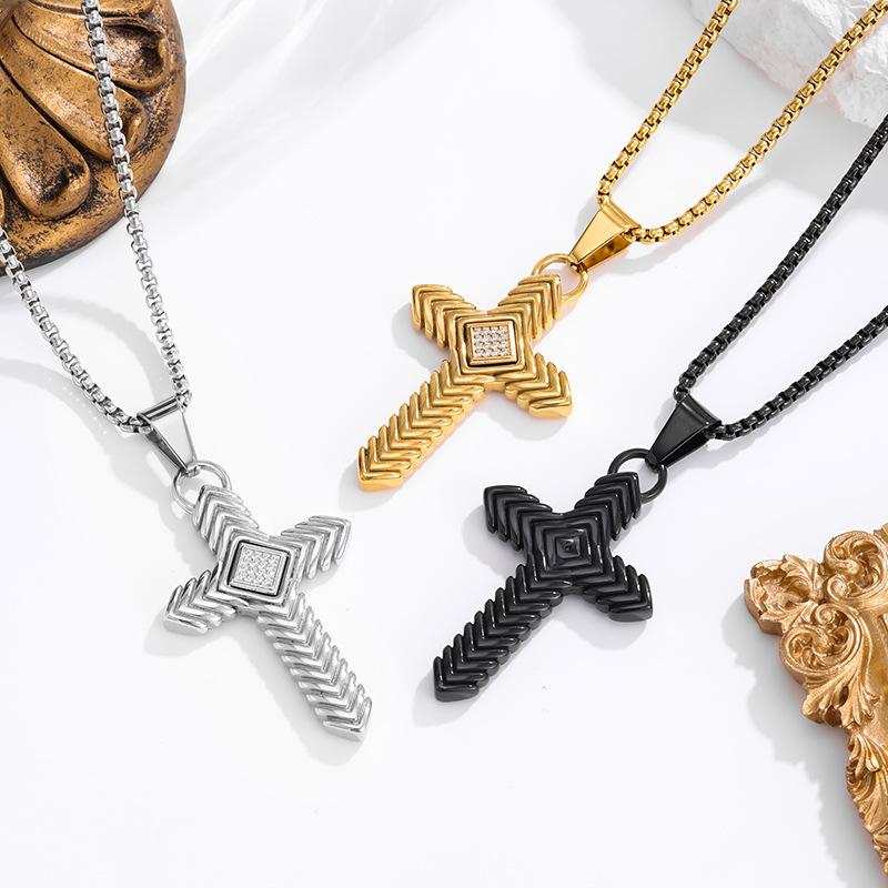 2026 Premium Men's Cross Necklace, Pendant Geometric Texture Diamond Trendy Personality Accessories