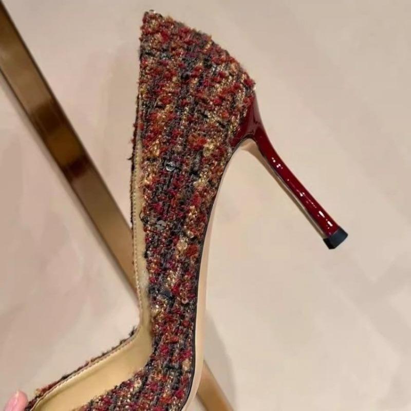 Fashion Women's Fashion Thin Heel Shoes Autumn New Pointed Head Shallow Mouth Suede Slip-on Low-top High-heeled Shoes