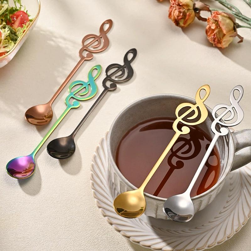Musical Note Spoon Fork Set Stainless Steel Coffee Stirring Spoon  Ice Cream Dessert Teaspoons Creative Gift Kitchen Tableware