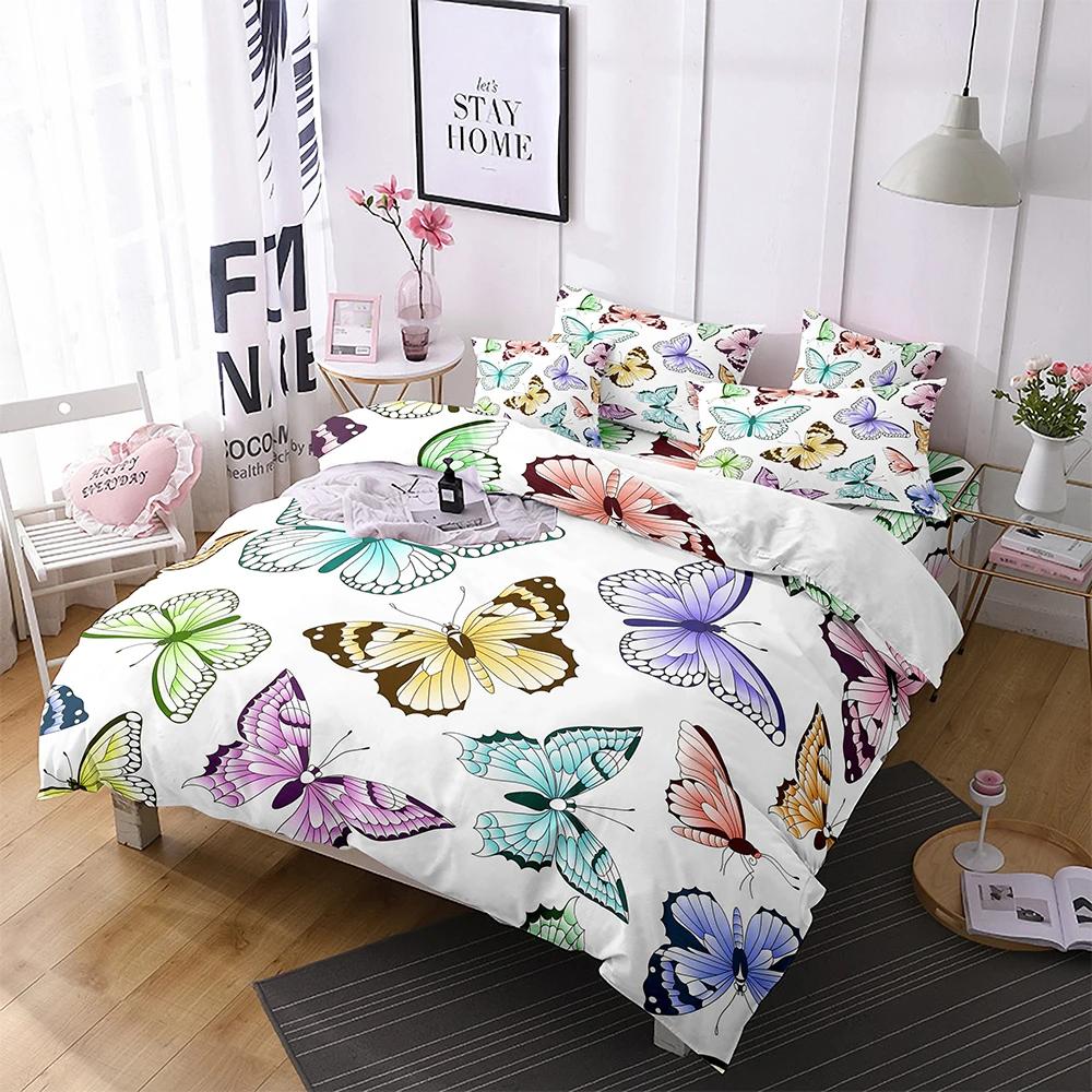 Butterfly Duvet Cover King Queen Blue Watercolor Butterflies Bedding Set For Kid Teen Flying Animal 2/3Pcs Polyester Quilt Cover