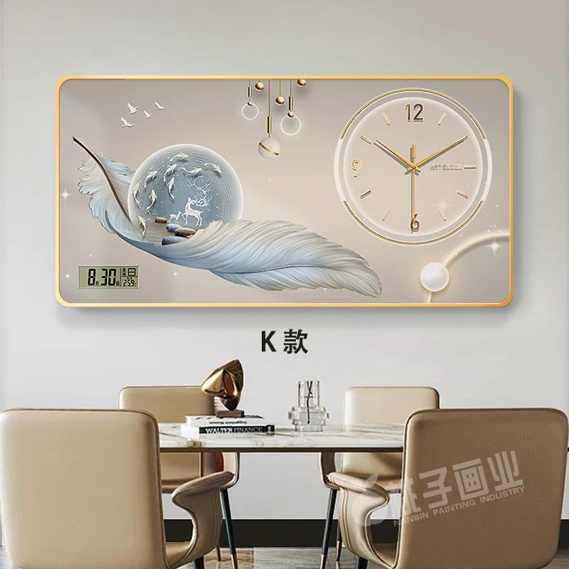 New perpetual calendar decorative painting light luxury feather wall clock living room hanging painting home electronic clock