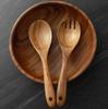 Large Wooden Salad Bowl, Acacia Wood Salad Bowl with Salad Tongs,  Round Fruit Serving Bowl Set for Mixing Fruits Cereal Pasta