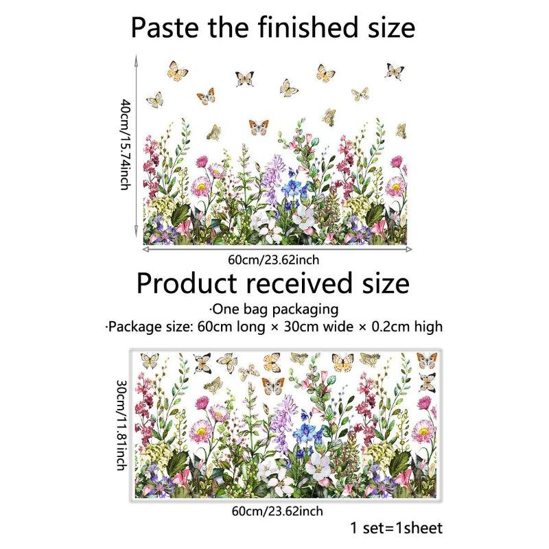 Dwustronna kolorowa naklejka ścienna z motylem i kwiatami, elektrostatyczna pasta do szyb okiennych, widoczna dekoracyjna naklejka ścienna