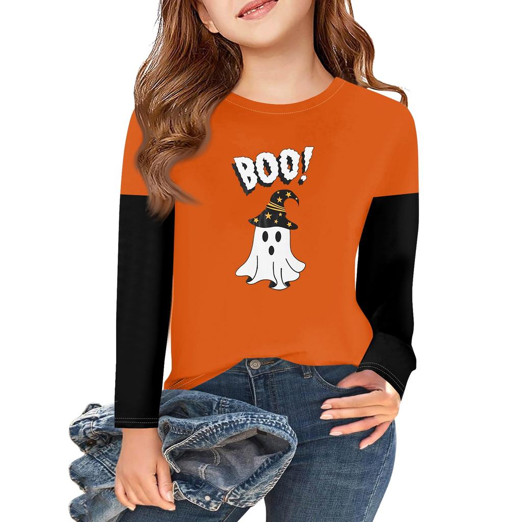 Girls Long Sleeve Halloween Day T Shirts Kids Fall Tops Crewneck Basic Tees 2-11Y