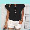 Camicetta Vintage in Lino e Cotone con Scollo a V e Maniche Corte per Uso Casual in Ufficio