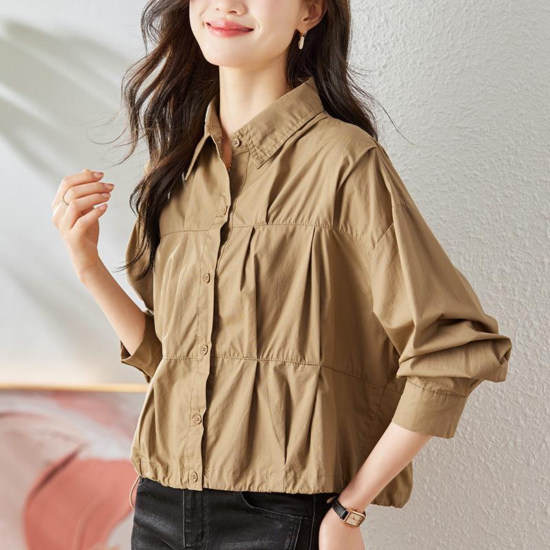Drawstring Lapel Shirt Women's Autumn New Fashion Versatile Casual Foreign Style Shirt Jacket