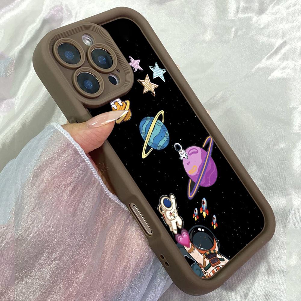 

JT202 Cute Astronaut Ufo Outer for iPhone 17 16 15 14 Pro Max Samsung S26 S25 Ultra A17 A16 A07 A56 Xiaomi 15T Redmi 15c 14C Note 13 Soft TPU Case Redmi 15C 4G/5G(171.6) коричневий
