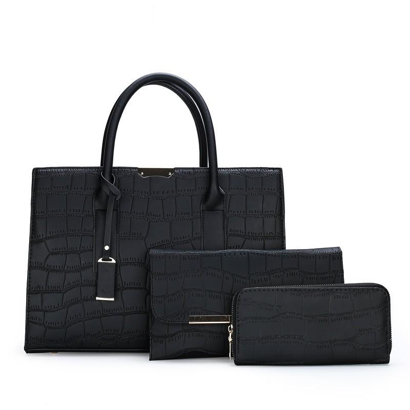 

Women s bag new stone pattern patent leather glossy child and mother bag casual portable shoulder oblique span bag set bag чёрный